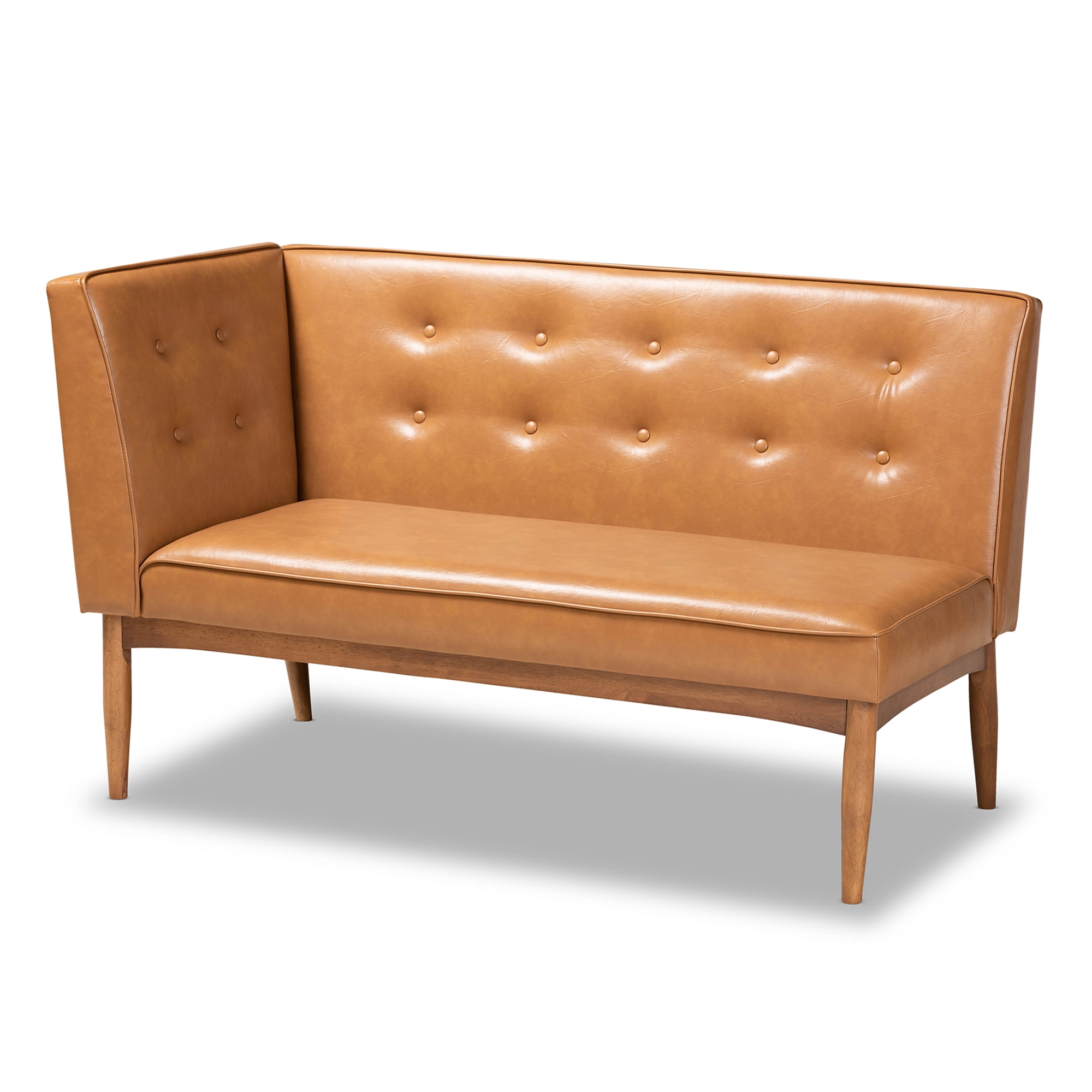 Baxton Studio Arvid Mid-Century Modern Tan Faux Leather Upholstered and Walnut Brown Finished Wood 4-Piece Dining Nook Set