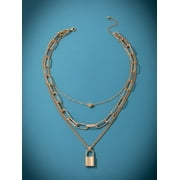 ROMWE 1pc Lock Charm Layered Necklace