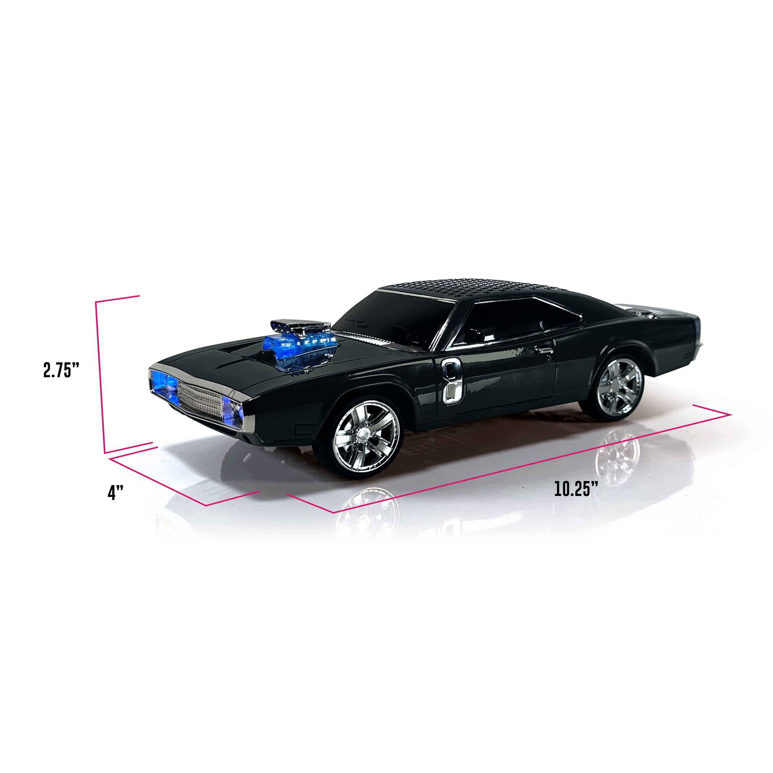 QFX Bluetooth 1968 Retro Muscle Car Replica Speaker, Dual 2-inch Speakers, Hands Free Link, Built-in Microphone, FM Radio and LED Party Lights, Black - BT-1968-BLK