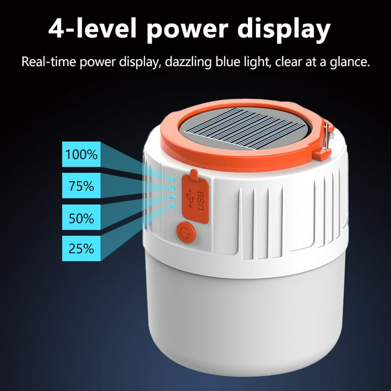 LED Camping Light, Solar Powered Charging Camping Lantern, Four Level Power  Display, 5 Lighting Modes, IPX4 Waterproof, USB Emergency Equipment  Charging, Home, Camping (White)（Remote control not inc） 