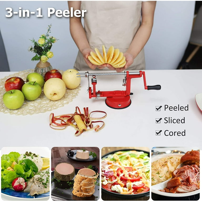 Private Jungle 3-in-1 Apple/Potato Peeler Corer Stainless Steel  Hand-cranking Apple Peeler Slicer Peeler,Red