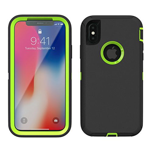 Shock Proof Fits OtterBox Defender Series Belt Clip iPhone Xs Case Comes with Holster & Belt Clip iPhone X Case Black | Lime for Apple iPhone X Case ToughBox Armor Series