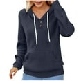 thumbnail image 2 of Titcea Hoodies for Women, V Neck Buttons Drawstring Sweatshirt with Front Pocket, Loose Casual Sweater Hoodie, 2 of 4