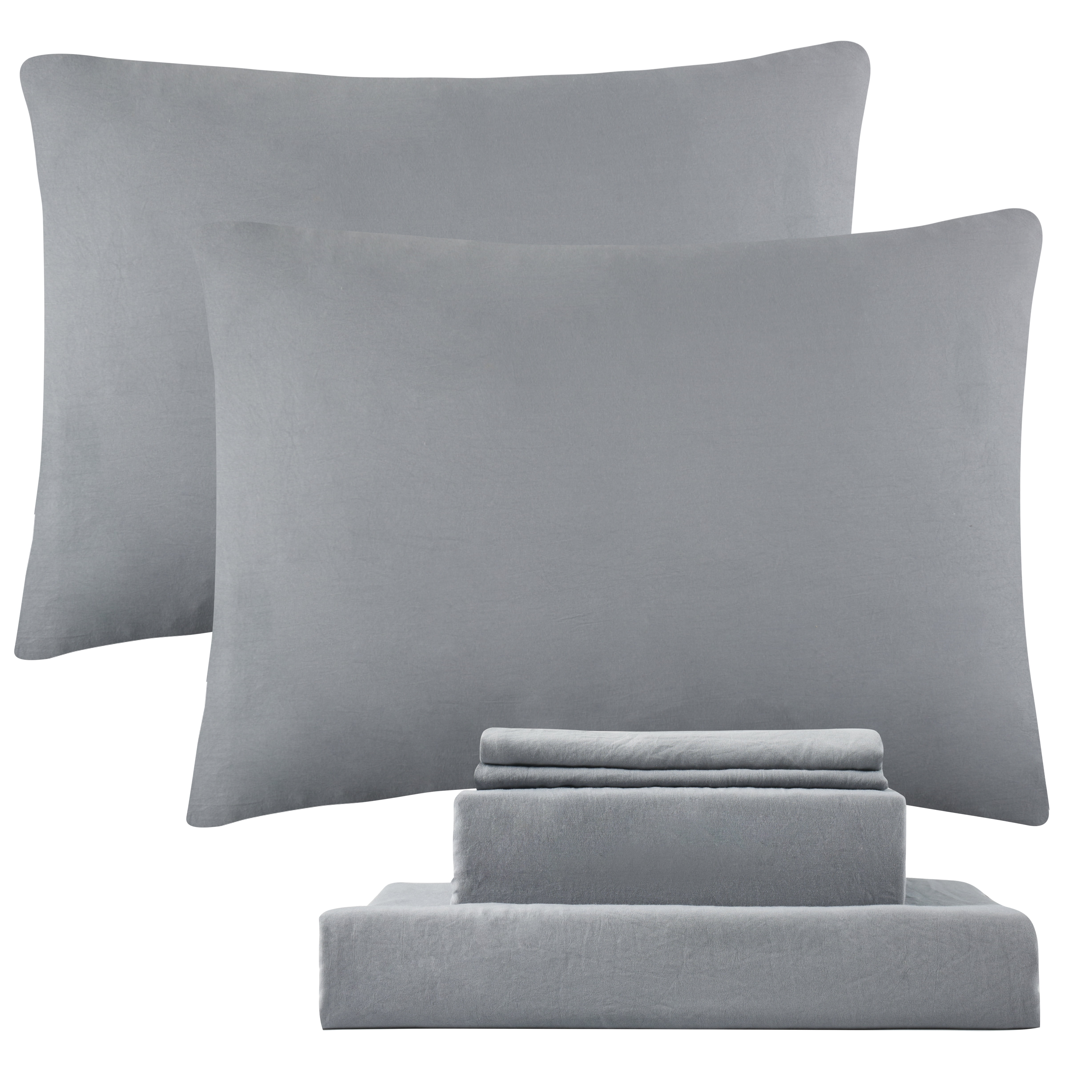 HIG 4 PCS Ultra Soft Prewashed Microfiber Solid Sheet Set, Gray, Full