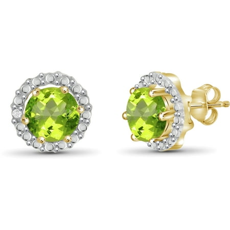 JewelersClub 1 1/2 Carat T.G.W. Peridot And White Diamond Accent 14kt Gold Over Silver Halo Earrings