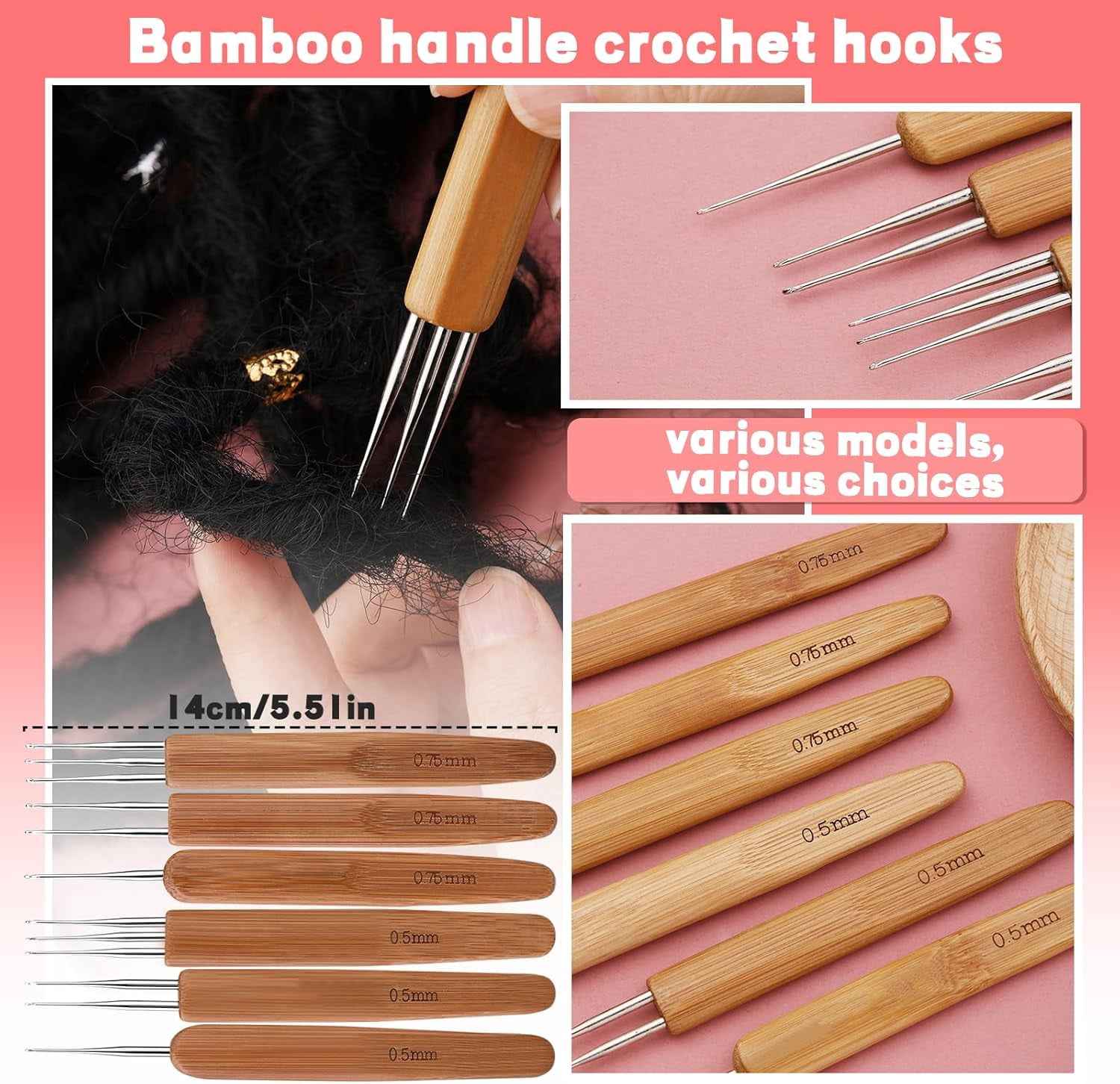 Dreadlock Crochet Hook, 48 Pcs Dreadlock Crochet Hook Tool, 6 Dreadlock Crochet Needle, Different Size Bent Latch Hook, Crochet Needle for Hair Braiding with Case and Dreadlocks Tool