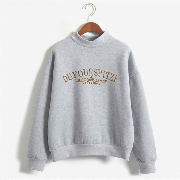 CLZOUD Women Oversized Sweatshirt Drop Shoulder Sweaters Dufourspitze Letter Print Tunic Tops Crewneck Blouse Fall Winter Pullover Basic Hoodless