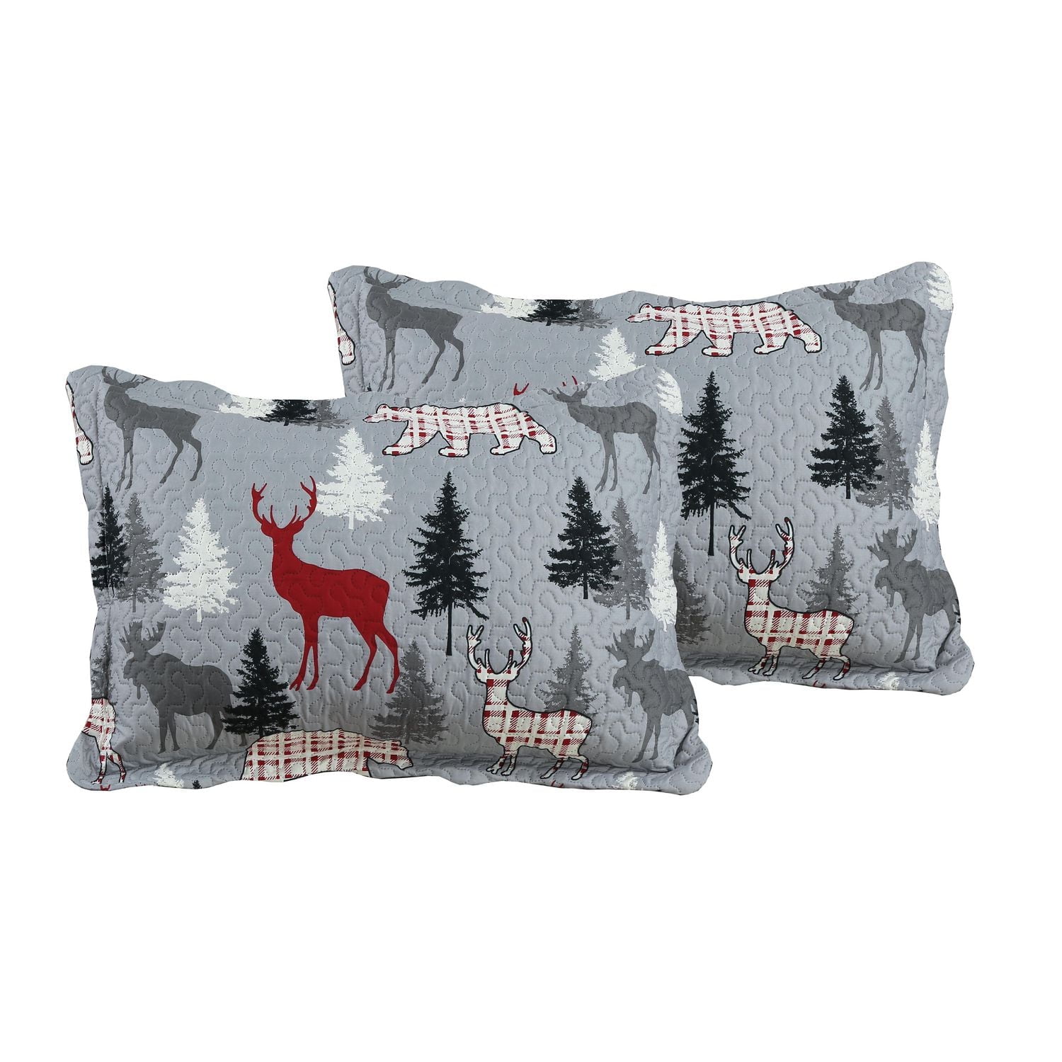 Marina Decoration Rich Printed Embossed Pinsonic Coverlet Bedspread Ultra Soft Bedding Summer Quilt Set with Shams, Cabin Reindeer Moose Bear Pattern