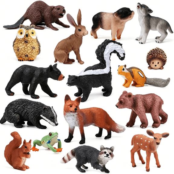 CYFW 16Pcs Forest Animals Baby Figures,Woodland Creatures Figurines,Miniature Toys Cake Toppers Cupcake Toppers for Kids