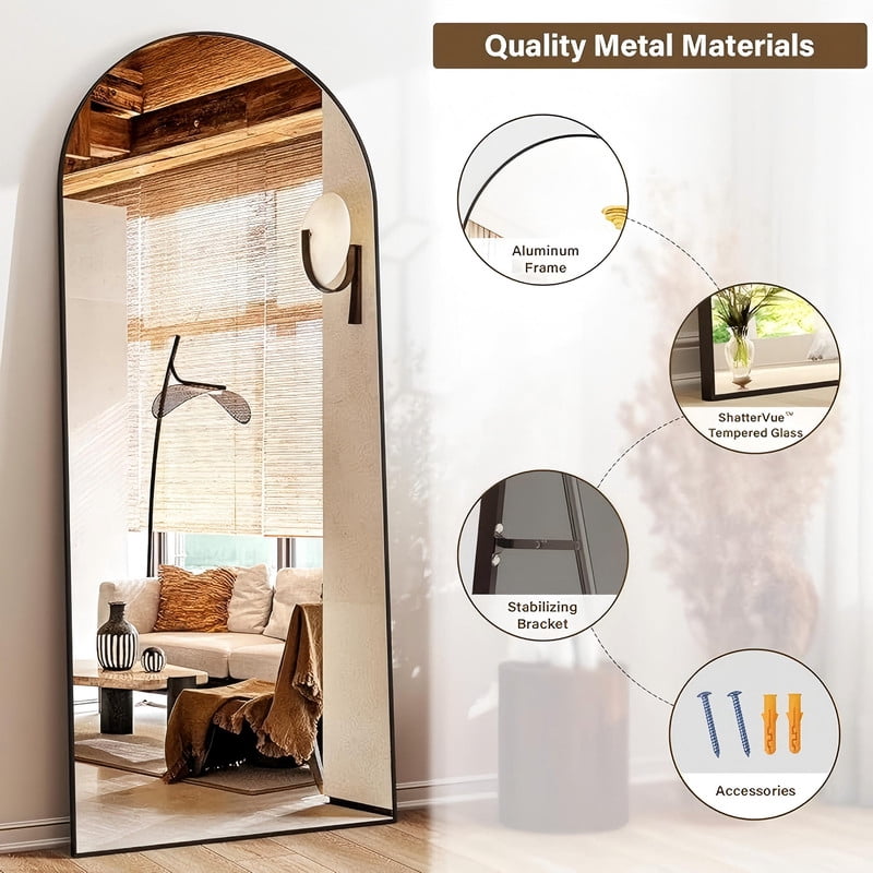 Anyrose 68.2" x 22" Arched Full Length Mirror Wall Mirror with Aluminum Alloy Frame, Black