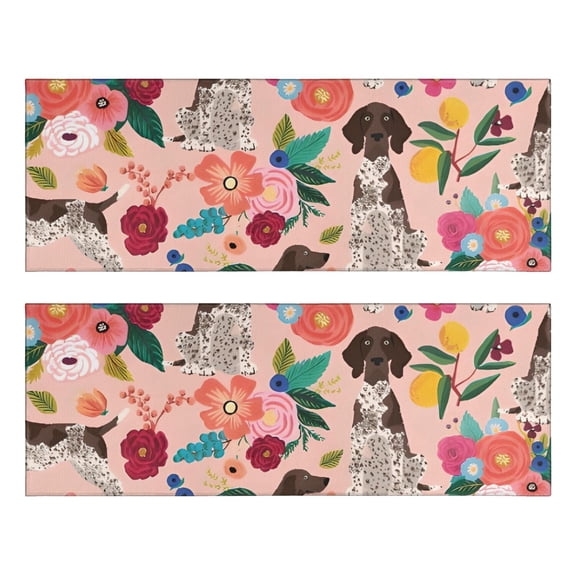 Kitchen Rugs Sets Of 2,Dogs with Pioneer Flower Anti Fatigue Kitchen Mat Rugs Non Slip Washable,Decorative Kitchen Floor Mats for Kitchen,Sink,Laundry,17"X47"