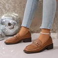 thumbnail image 4 of BXSRUTA Women's Plus Size Block Heel Loafers Faux Leather Oxfords Casual Comfortable Low Top Shoes Sizes 7-11, 4 of 8