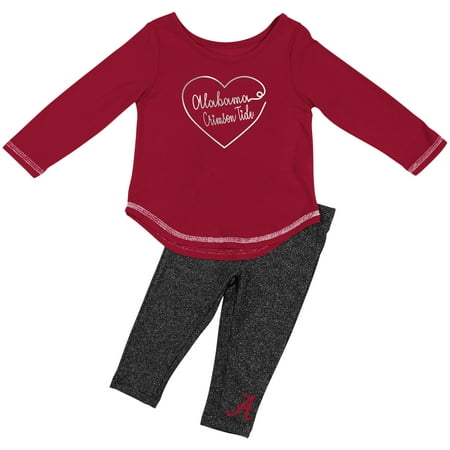 Alabama Infant Clothes - Alabama Crimson Tide Colosseum Girls Infant Ice Metallic Long Sleeve T-Shirt & Leggings Set - Crimson