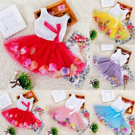 URMAGIC Newborn Baby Girls Bead Flower Princess Dress Lace Wedding Tutu Dresses