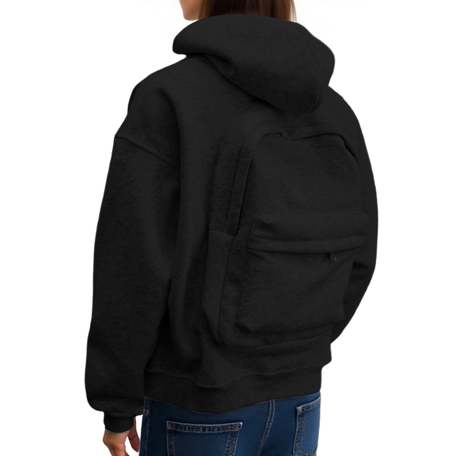 BUWTTED Backpack Hoodie for Men Women Zipper Cardigan Creative Hoodies Lightweight Travel Hooded Sweatshirts with Backpack Black S