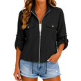 thumbnail image 2 of Womens Zip Up Jacket Roll Tab Sleeve Flap Pocket Drawstring Hem Utility Lightweight Cropped Jackets Women SoftLightweight Fall Jacket Daily Travel Outfits, 2 of 5