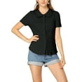 thumbnail image 3 of MODA NOVA Junior's Sweet Peter Pan Collar Button Down Blouse Black S, 3 of 6