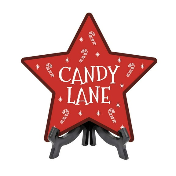 Candy Lane Star Shape Table Sign With Acrylic Stand (6” x 5.75”) | Christmas Home Party Decoration