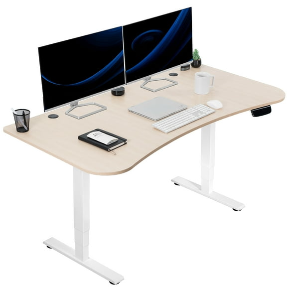 VIVO Light Wood / White Electric Height Adjustable Stand Up Desk Frame with Top