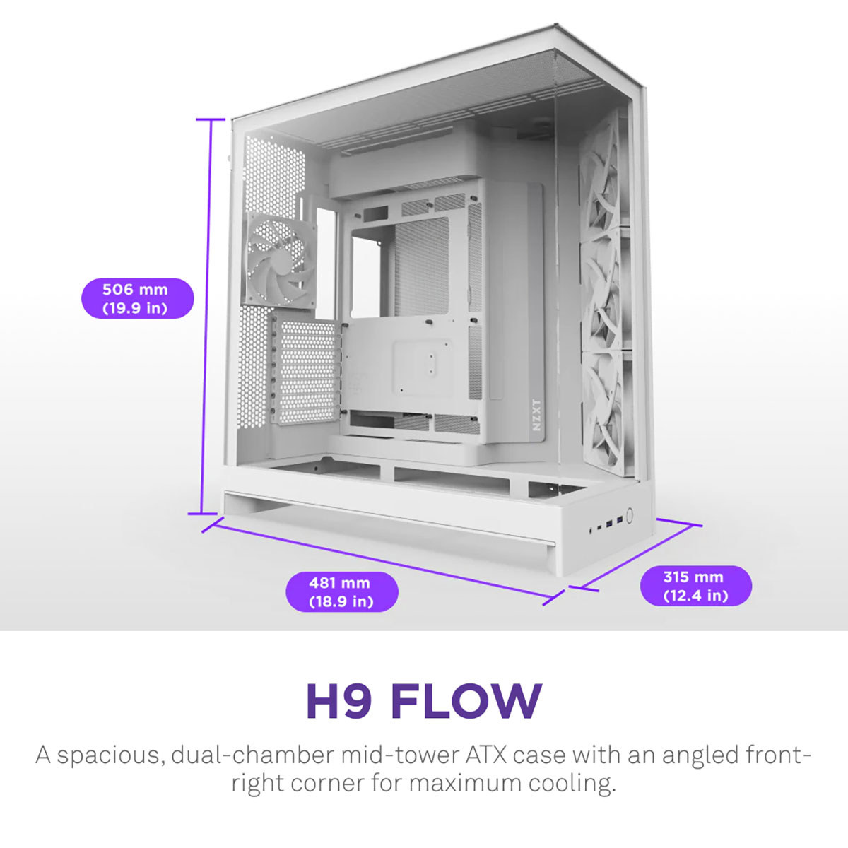 NZXT CMH92FW01 H9 Flow ATX Mid-Tower PC Case Dual Chamber White