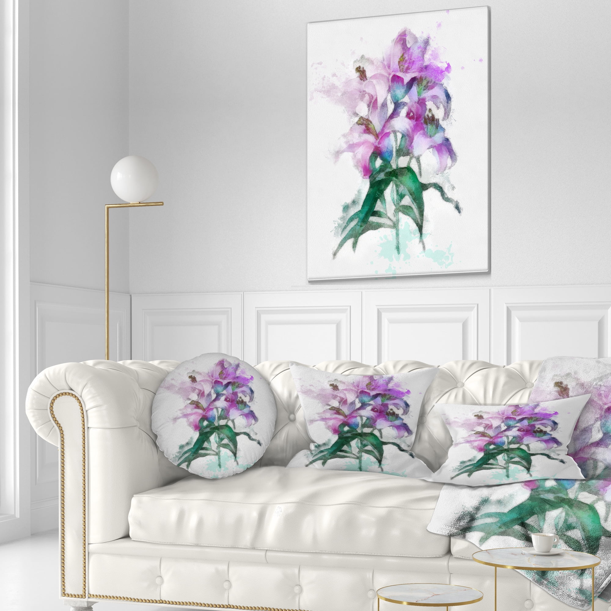 Designart Purple Lilies Illustration Drawing - Floral Throw Pillow - 12x20