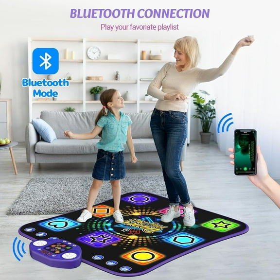 PAFOLO Dance Mat - 8 Buttons Kids Light Up Dance Pad 27 Challenge Levels Bluetooth & Built-in 8 Songs Dance Floor Mat - Christmas Gifts Toy for 3-12 Years Old Girls Boys
