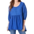 thumbnail image 1 of Blusa holgada para mujer, manga 3/4, cuello redondo, con aberturas irregulares, 1 of 8