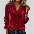 thumbnail image 4 of ClodeEU Women's Velvet V Neck Button Down Long Sleeve Shirt,Casual Slim Blouse ,Women's Plus M, 4 of 6