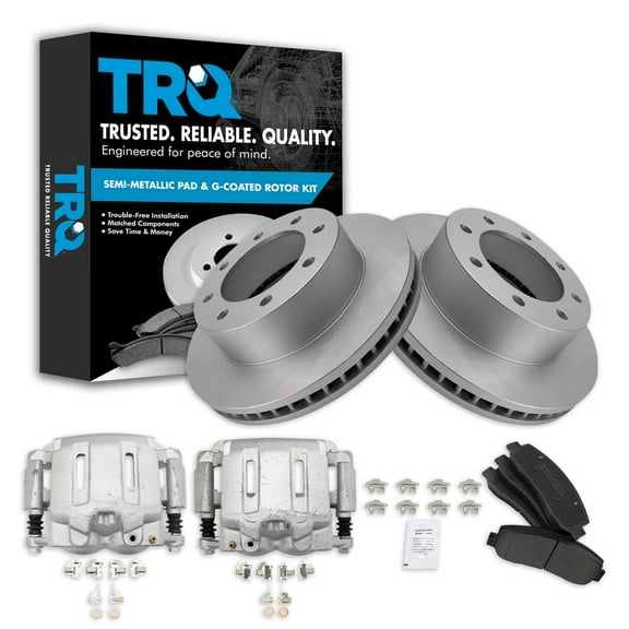 TRQ Front Brake Pad & Rotor Kit Brake Caliper Brake Pads Brake Rotor Semi-Metallic Premium G-Coated Fits Select 2005-2012 Ford F-250 Super Duty F-350 Super Duty
