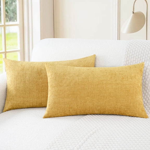 CaliTime Throw Pillow Covers Decorative 12 X 20 Inches Pack of 2 Cozy Chenille Cushion Cases for Couch Sofa Bed Living Room Home Gold
