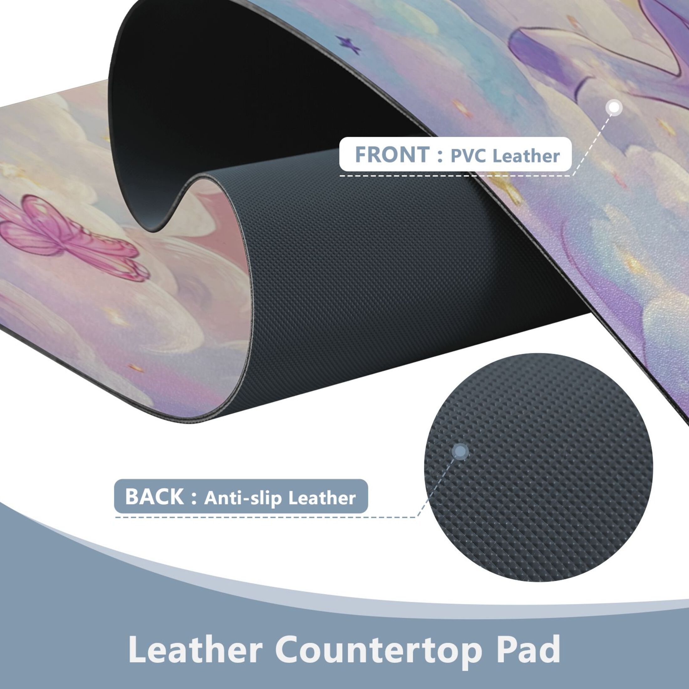 Leather Keyboard and Mouse Desk Mat Office Desk Accessories Protective Office Desk Decor Desk Pad Mat for Gaming, Work from Home, Office Rainbow Colors Unicorn 16.5" x 35.4"