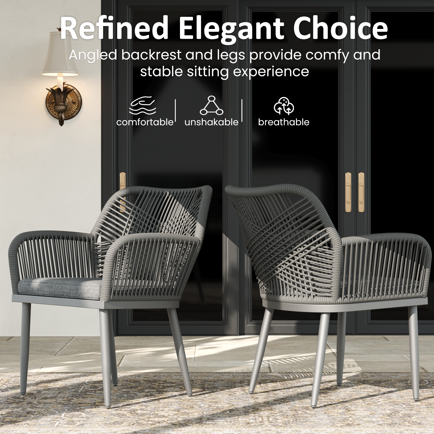 LayinSun Outdoor Dining Chairs Set of 2, 2 Pieces All-Weather Wicker Patio Chair for Patio, Deck, Proch with Soft Cushions and Armrests