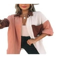 thumbnail image 3 of EIMELI Women‘s Blouse Contrast Color Stitching Long Sleeve Lapel Button Closure Loose Versatile Casual Shirt Tops, 3 of 6