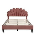 thumbnail image 5 of Full Size Upholstered Platform Bed with Flower Headboard,Velvet Bed Frame for Kids Boys Girls,Bean Paste Red, 5 of 7