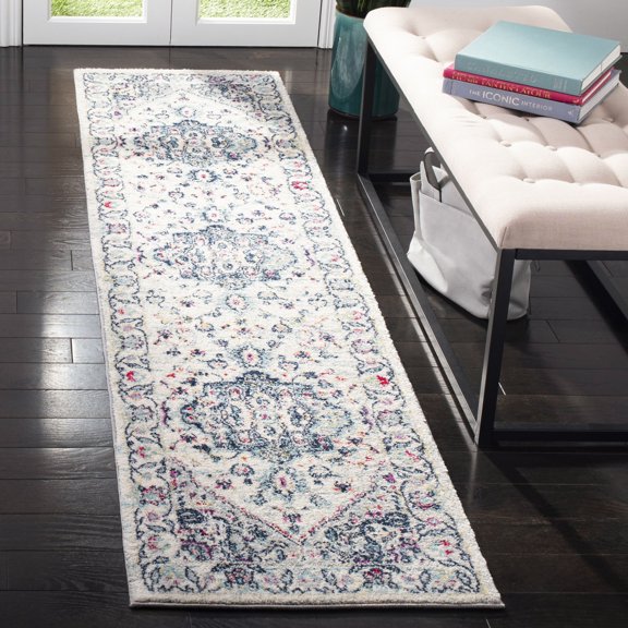 Safavieh Madison Hildred Oriental Floral Bordered Runner Rug, Navy/Fuchsia, 2' x 8'