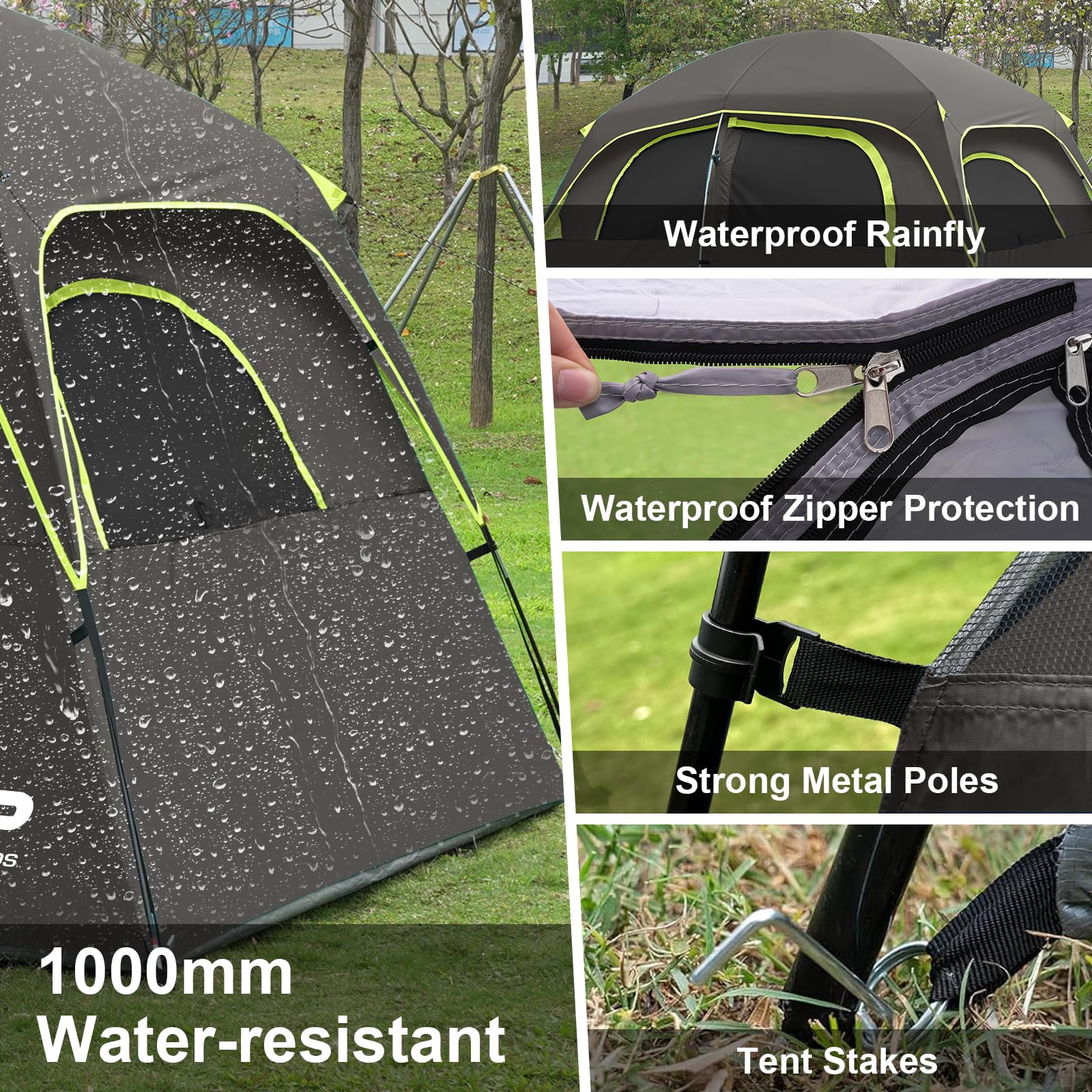 Upgraded 6/8 Person Camping Tents  Waterproof Windproof Family Tent With Larger Mesh Windows & Door Double Layer Easy Set Up All-season Dome Top Rainfly Carry Bag