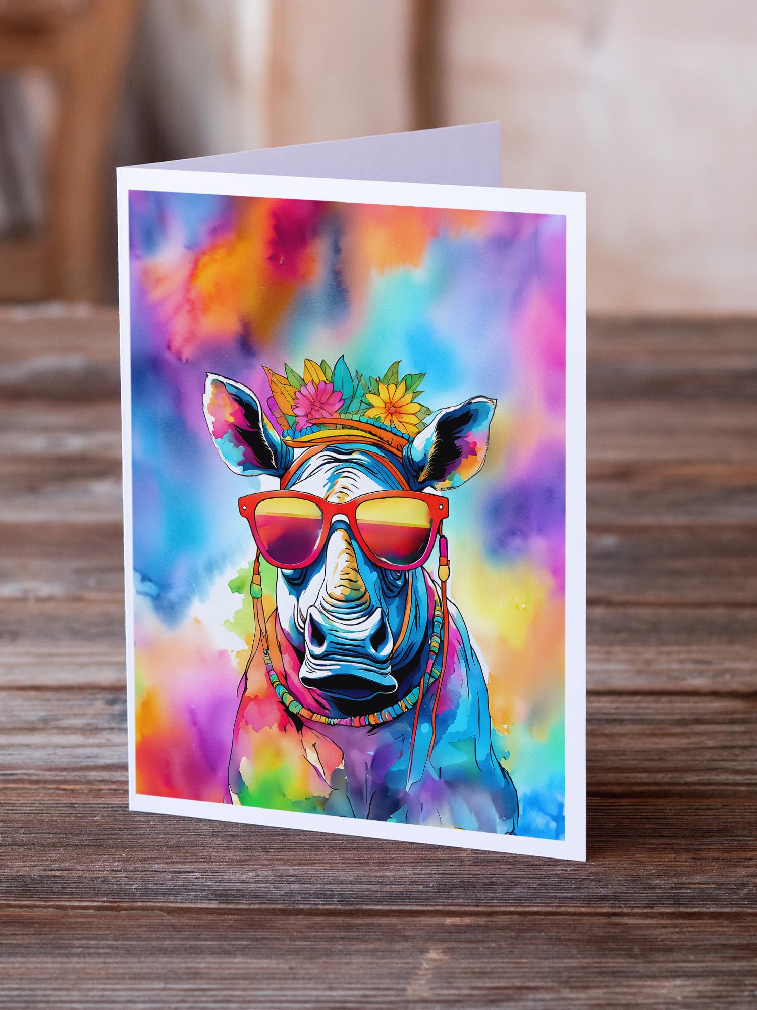Hippie Animal Rhinoceros Greeting Cards Pack of 8 7 in x 5 in