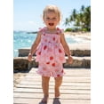 thumbnail image 3 of BemeyourBBs Toddler Baby Girls Strawberry Outfit Infant Baby Girl Summer Clothes Cute Strawberry Floral Print Strap Sleeveless Smocked Tank Vest Tops and Ruffled Shorts Set, 3 of 9