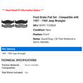 thumbnail image 2 of Front Brake Pad Set - Compatible with 1987 - 1989 Jeep Wrangler 1988, 2 of 2
