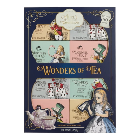 Alice’s Adventures in Wonderland Tea Book Gift Set – 8 Assorted Flavors, 80 Tea Bags