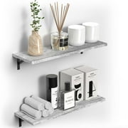 Under.Stated Floating Wall Shelves, 24” Wall Mounted Hanging Shelf Set for Living Room, Office, Kitchen, Bathroom &, Perfect Home Room Wall Decor, Designed with Rustic Pattern – Rustic Grey
