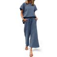 thumbnail image 2 of Women 2 Pieces Knit Sets Short Sleeve Tops & Wide Leg Drawstring Pants, 2 of 4