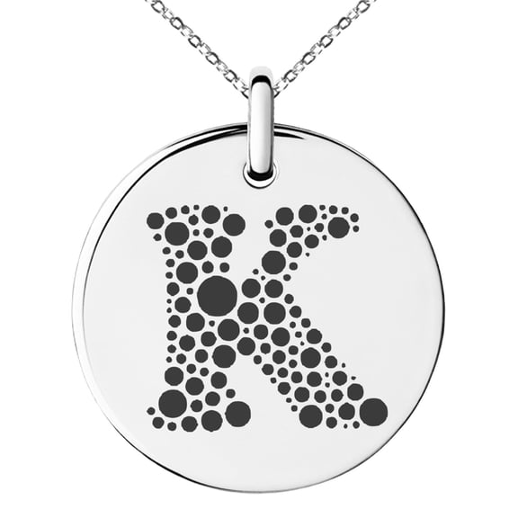 Stainless Steel Letter K Initial Dotted Monogram Engraved Small Medallion Circle Charm Pendant Necklace