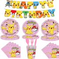 thumbnail image 2 of Decoraciones de fiesta de cumpleaños de Pokémon, servilletas de papel rosa, platos, tazas, manteles, suministros, pancarta de Pikachu, juego de fondo, decoración de fiesta, 2 of 4