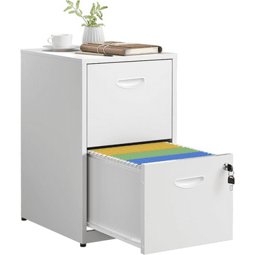 2 Drawer File Cabinet with Lock,White Metal Office Drawers Filing Cabinets for Home Office, Two Drawer Under Desk File Cabinet for Hanging Letter,Easy Assemble