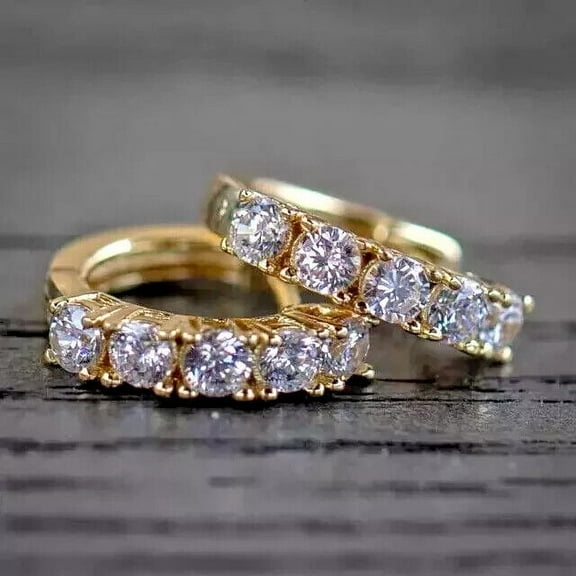 1Ct Round Cut Lab-Created Diamond Hoop Earrings For Women 14K Yellow Gold Plated 925 Silver