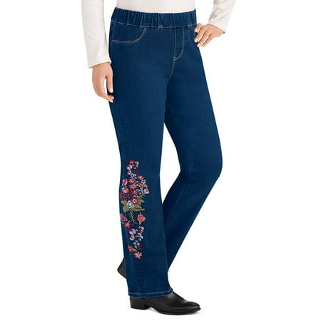 Collections Etc Women's Embroidered Bootcut Jeans INDIGO BLUE