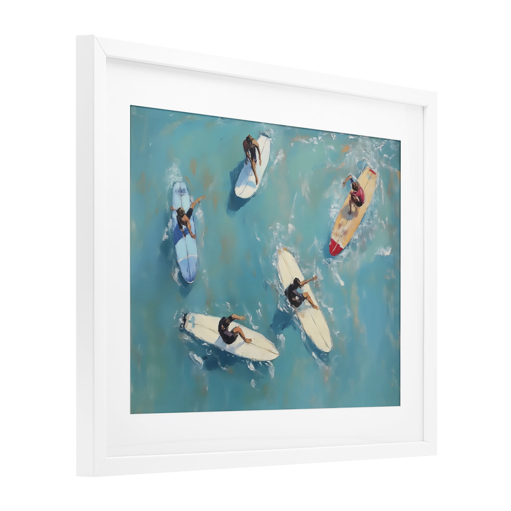 Stupell Industries Group of Surfers at Sea White Framed Print Under Glass, design by LSR Design Studio
