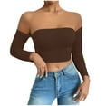 thumbnail image 2 of Timegard Off the Shoulder Tops for Women Long Sleeve Slim Fitting Crop Tops Comfy Going out Tops Trendy, 2 of 4