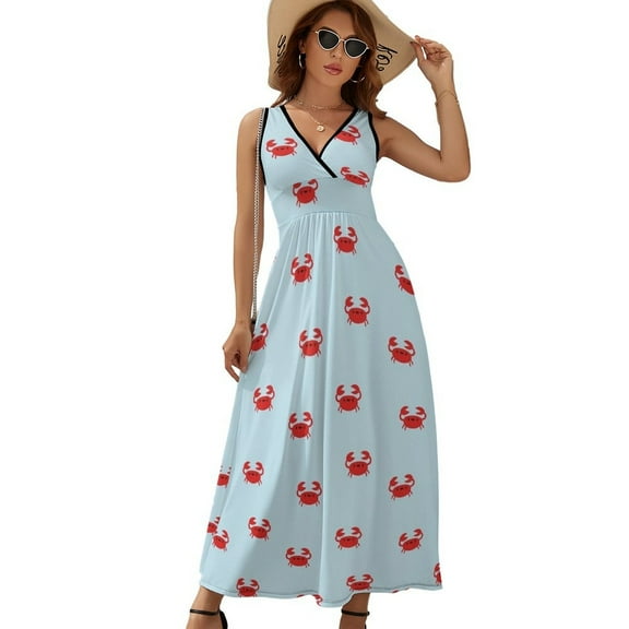 Happy Little Crabs Womens Night Club Maxi Dress V Neck Sleeveless Bohemia Long Dresses
